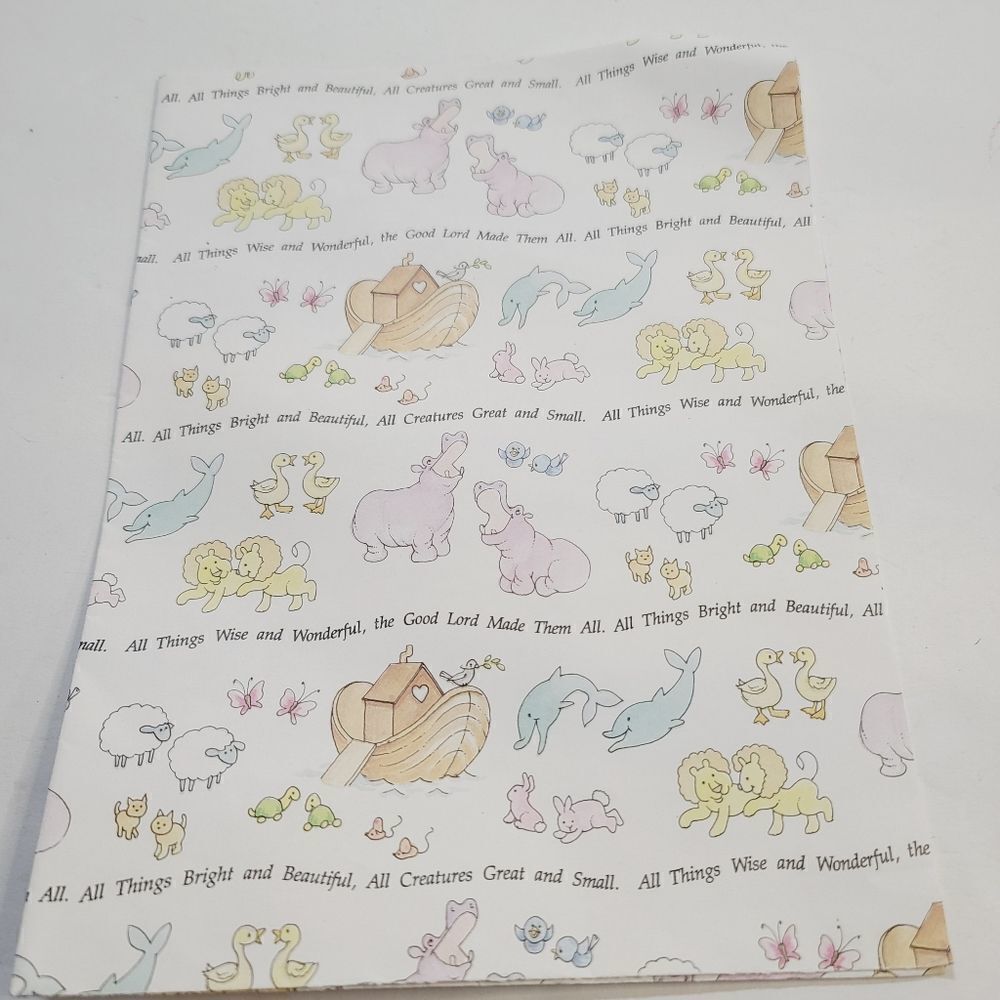 Vintage 90s Gibson Noah's Arc Animals Baby Shower Religious Gift Wrap